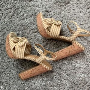 Brand New High Heel Block Gingham Sandals